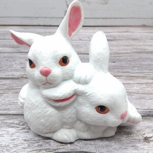 Vintage Bunny Rabbits Night Light Small White Ceramic Table Lamp Decor